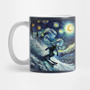 Skiing Starry Night-Inspired - Winter Sports Mug